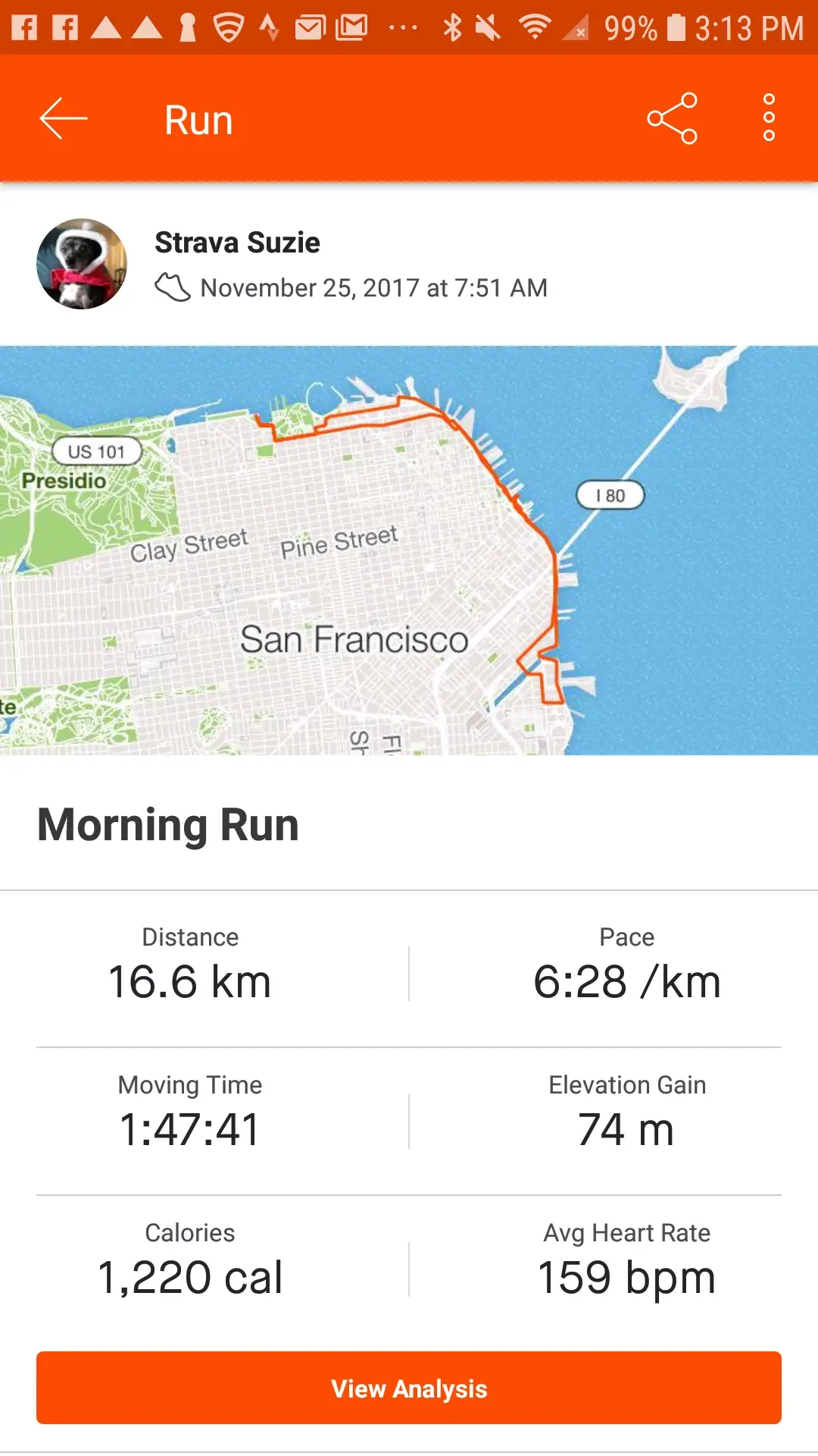 screenshot of run completed on strava with stats