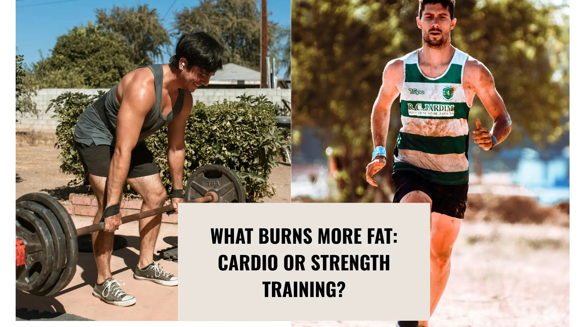Person running and lifting weights showing cardio vs strength training for fat loss comparison